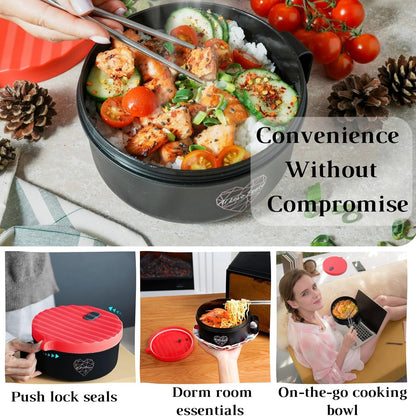 AI LOVE PEACE Ramen Bowl, Large 40 oz Microwave Ramen Cooker, Portable Noodle Bowl for Home Office Dorm Room