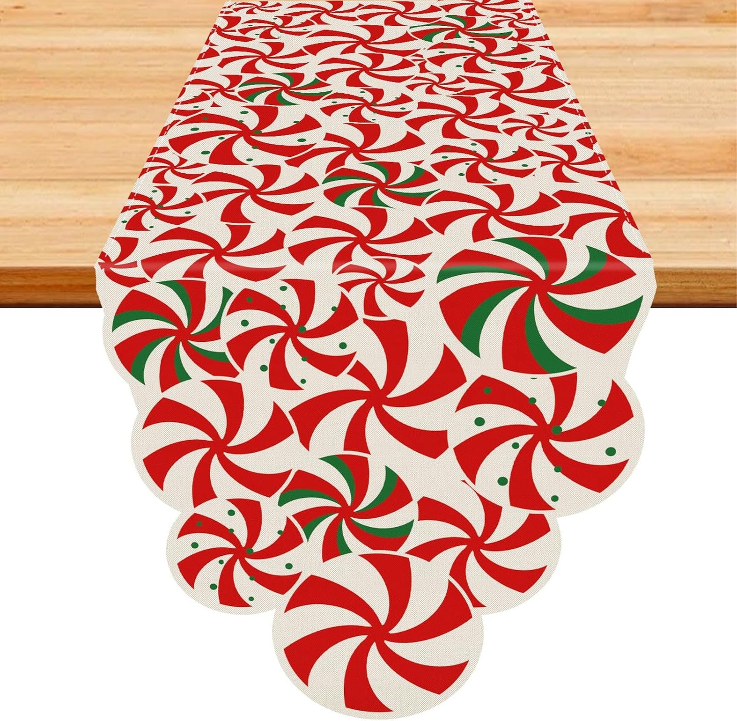13x36 Inch Christmas Table Runner Candy Cane Swirl Lollipops Red Table Decoration for Home Seasonal Winter Xmas Holiday