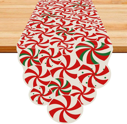 13x36 Inch Christmas Table Runner Candy Cane Swirl Lollipops Red Table Decoration for Home Seasonal Winter Xmas Holiday
