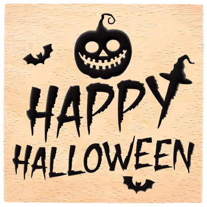 CRASPIRE 3 Inch Halloween Wooden Rubber Stamps Wood Stamp Reusable Word Seals Decorative Journaling Invitation Seals for Scrapbooking Journal Party Card Making DIY Letter Craft