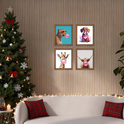 XUNLURY Funny Animal Diamond Art Kits 4 Pcs, Trendy Pink Leopard Highland Cow Dachshund Giraffe Diamond Painting Kits for Kids Adults Beginners, Full Drill Diamonds Dots for Home Decor, 9.8x11.8 Inch