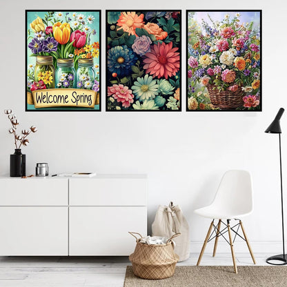 Ekuxom 3 Pack Diamond Art Kits for Adults-Flowers Diamond Painting Kits for Adults-5D DIY Full Round Drill Diamonds Gem Art Set for Home Wall Decor 12x16inch
