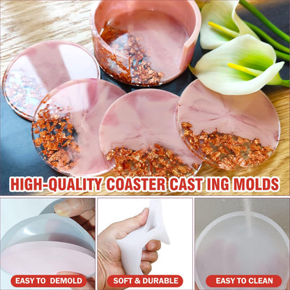 15 Pcs Coaster Resin Molds Silicone,Mold for Epoxy Resin Coaster Molds with Round Square Shape Holder Mold for Epoxy, for DIY Art Craft Cup Mats