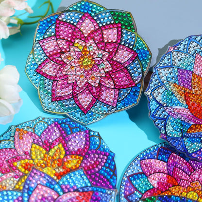 8 PCS Lotus Diamond Art Coasters Kits, Diamond Painting Coasters with Holder Set of 8, DIY Drink Coasters Art Crafts Supplies for Adults Cup Mat for Home Decor House Warming Gifts Non-Slip 3.9inch