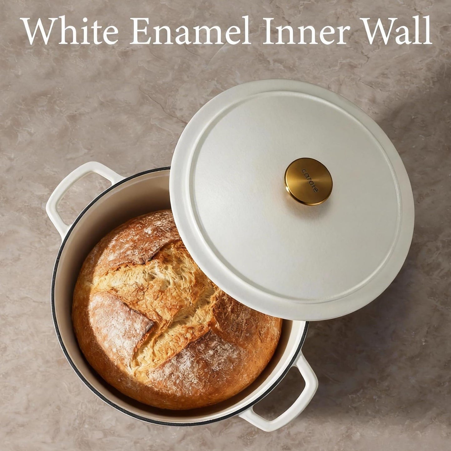 CAROTE 5QT Enameled Cast Iron Dutch Oven Pot with Lid, Heavy-Duty Dutch Oven for Sourdough Bread Baking, Braising, Stews, Roasting, Healthy & Non-Toxic, Dual Handles, All Stovetop Compatible, Oven Safe up to 500° F, Cream White