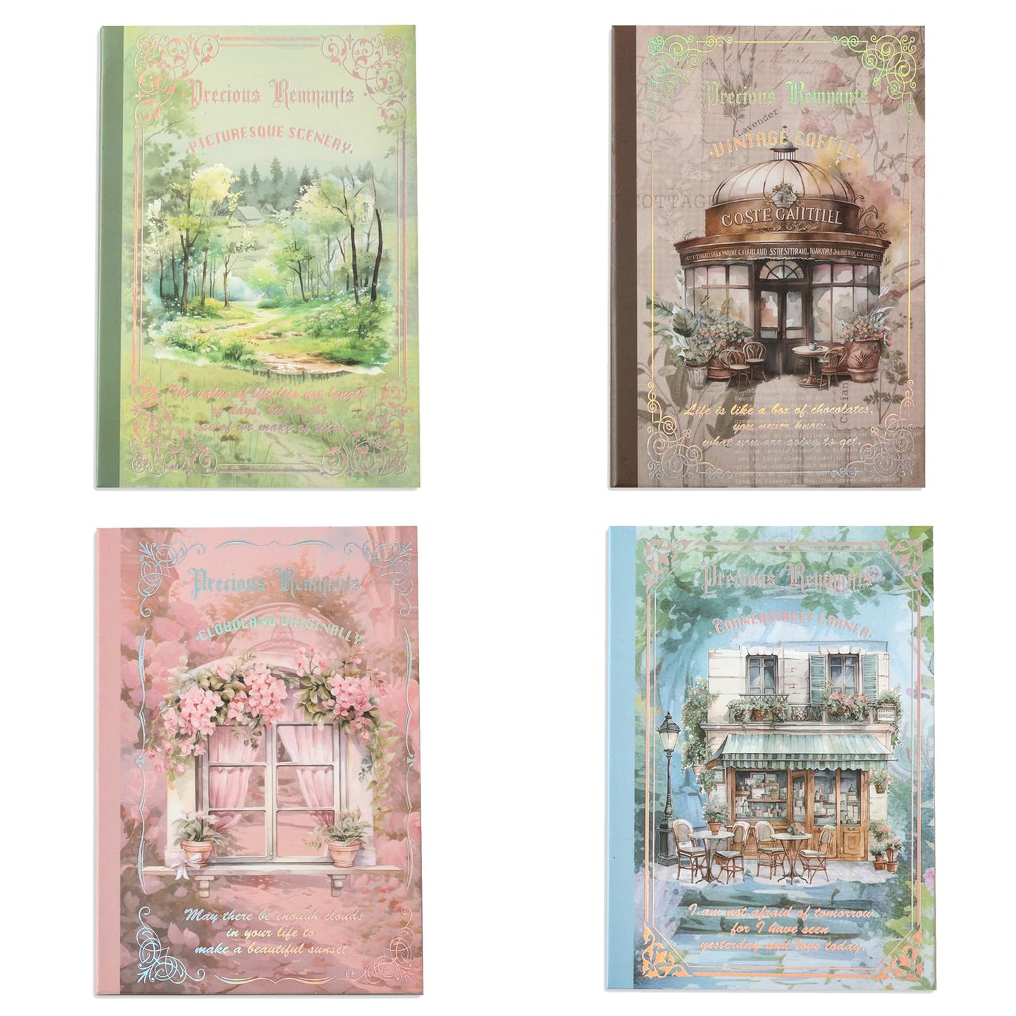Auguro 4 Book for Garden Landscape Scrapbooking Stickers Pre-Cut 300 washi Stickers 300 PET Sticker Books for journaling Scrapbook Supplies Transparent Sticker for journaling