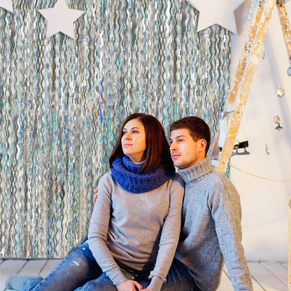 Skiennix Tinsel Foil Fringe Curtains - Sparkling Wavy Backdrop for Parties & Events | Photo Booth Decor