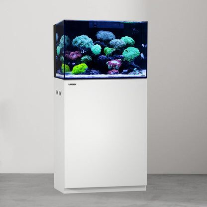 LANDEN Aquarium Wooden Stand and Cabinet for up to 30 Gal Tank, Fish Reptile Sea Salt WaterTank Stand, Nano Foam Leveling Mat Included, W23.6xD17.7xH31.5 in, Wooden Matte White Painted(Stand Only)