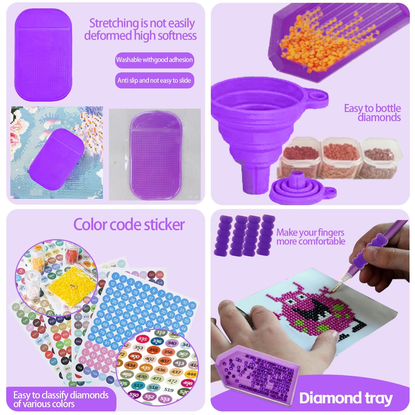 DNSGOOR 244Pcs All Inclusive Diamond Art Accessories Kit Diamond Painting A2 LED Light Pad Set with Diamond Art Sealer Glue Stand Storage Case Pens 5D Painting Tools for DIY Drill Craft