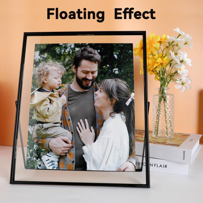 AhaGo Black Floating Frame, 10"x12", Portrait, For Picture 9x11, 8.5x11, 8x10, Tabletop Shelf Photo Frames, Classy For Father's Day, Wedding, or Birthday