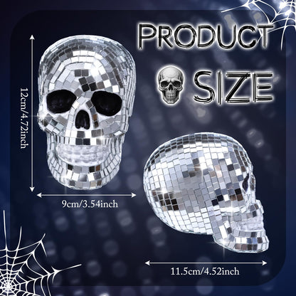 WinnerWhy 2 Pcs 3D Disco Halloween Decor Disco Halloween Skull Skeleton Head Status Mirror Ball Skull Tiered Tray Decor Home Table Centerpiece for Graveyard Indoor Outdoor Holiday