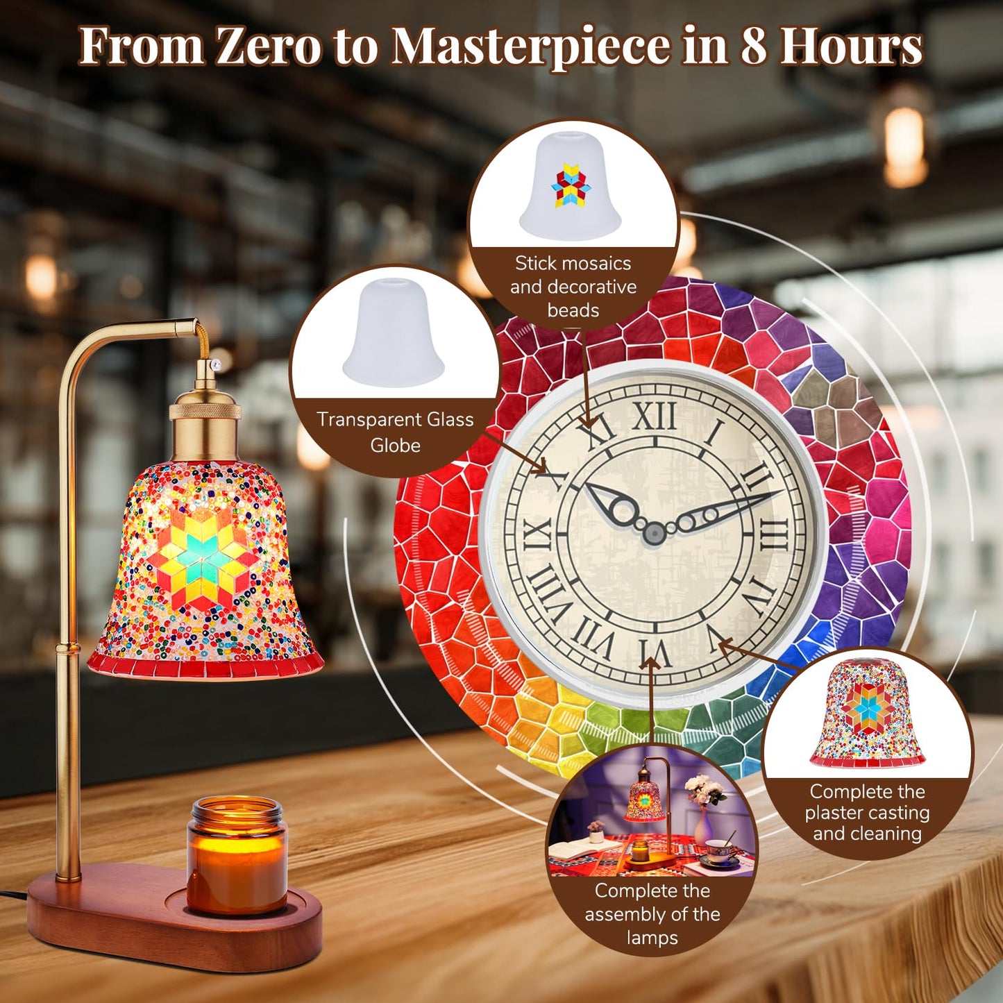 DIY Turkish Mosaic Lamp Kit, Stained Glass Candle Warmer Table Lamp Making Kit- Easy and Fun, No Experience Needed, Mosaic Art & Craft Project Kits for Adults & Teens, Make Your Own Lamp, Multicolor