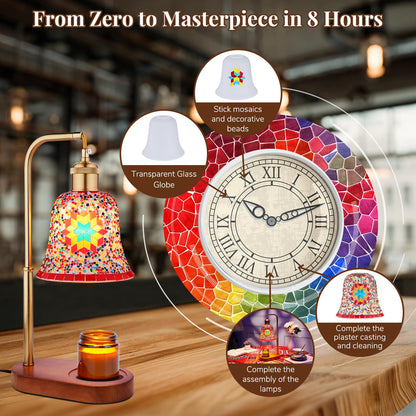 DIY Turkish Mosaic Lamp Kit, Stained Glass Candle Warmer Table Lamp Making Kit- Easy and Fun, No Experience Needed, Mosaic Art & Craft Project Kits for Adults & Teens, Make Your Own Lamp, Multicolor