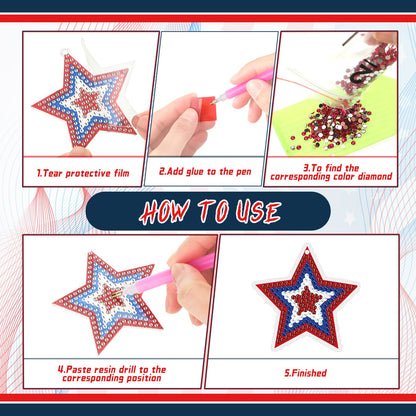 Karenhi 15 Pcs 4th of July Diamond Painting Key Chains Patriotic Diamond Art Keychain Kits Memorial Day Red Blue White American Gnome Star 5D Rhinestones Painting Ornaments for Adult DIY Crafts