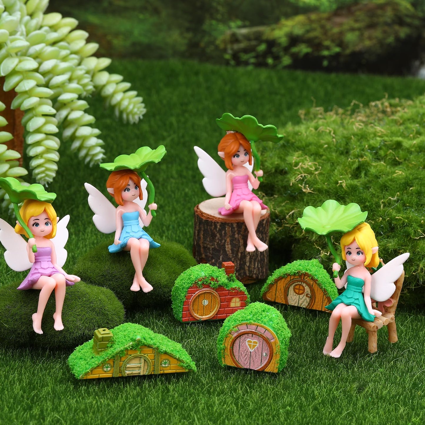 GGSTDDUP 32 PCS Mini Fairy Garden Accessories Kit Miniature Garden Ornaments Included Resin House Statues Tiny Fairies Figurines Animal Plant Set for DIY Terrarium Potted Plants Dollhouse Desk Decor