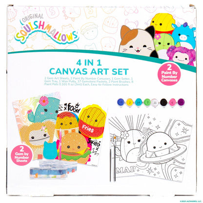 Squishmallows Original 4-in-1 Canvas Art Set, Paint by Numbers & Gem Art Crafts