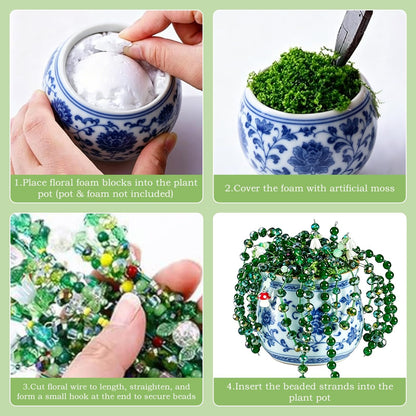 CYUXING 2746Pcs Beaded Plant Kit, Green Glass Beads for DIY Succulent Plants, Craft Beads Set with Ladybug Charm Floral Wire for Home Decor Jewelry Making, Artificial Greenery Supplies