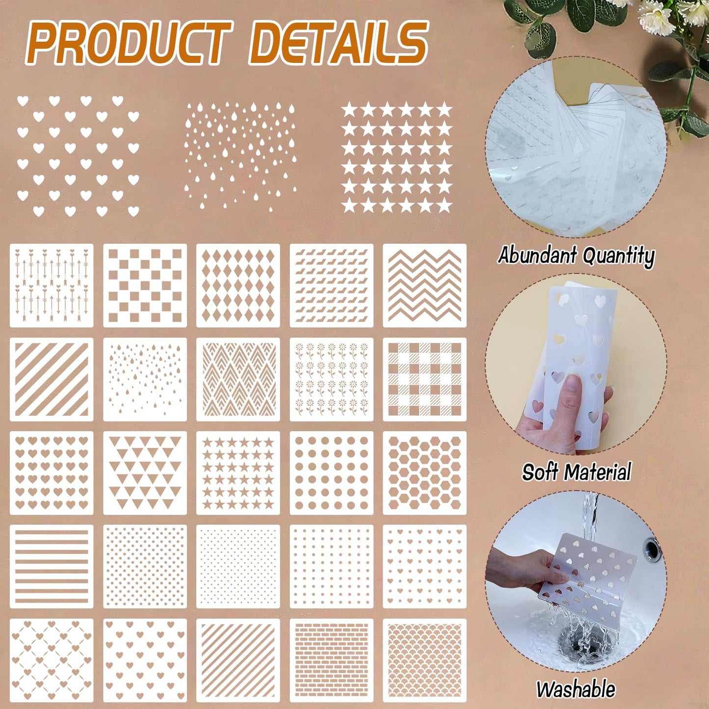 25 Pcs Cookie Stencils for Royal Icing Line Pattern Heart Dot Stars Baking Stencils for Sugar Cookie Decorating Baking Cake DIY and Craft Painting, 6x6 Inch