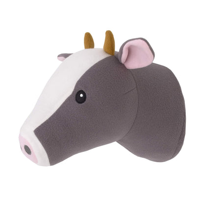 NoJo Plush Fleece Grey & White Cow Head Wall Decor - Charcoal, White, Peach