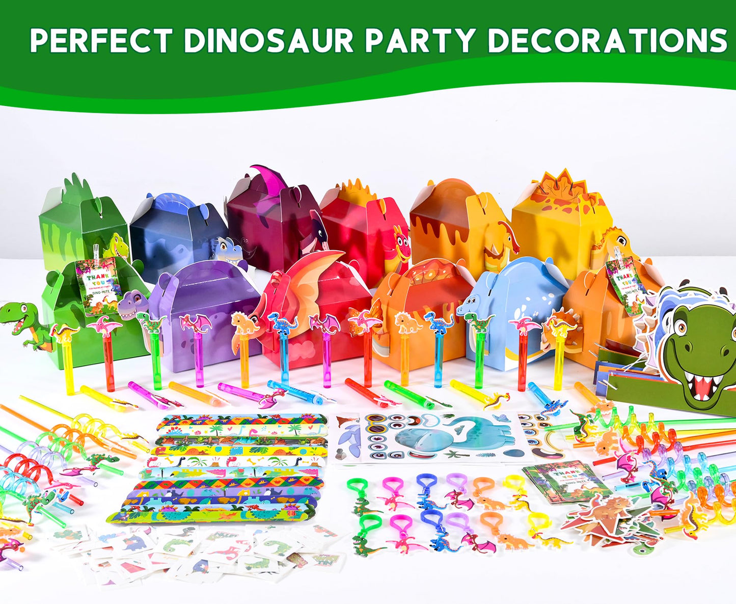 PLOUGVI 320PCS Dinosaur Birthday Party Decorations Favors Supplies, Dino Goodie Bags Fillers Stuffers for Kids Birthday Gifts