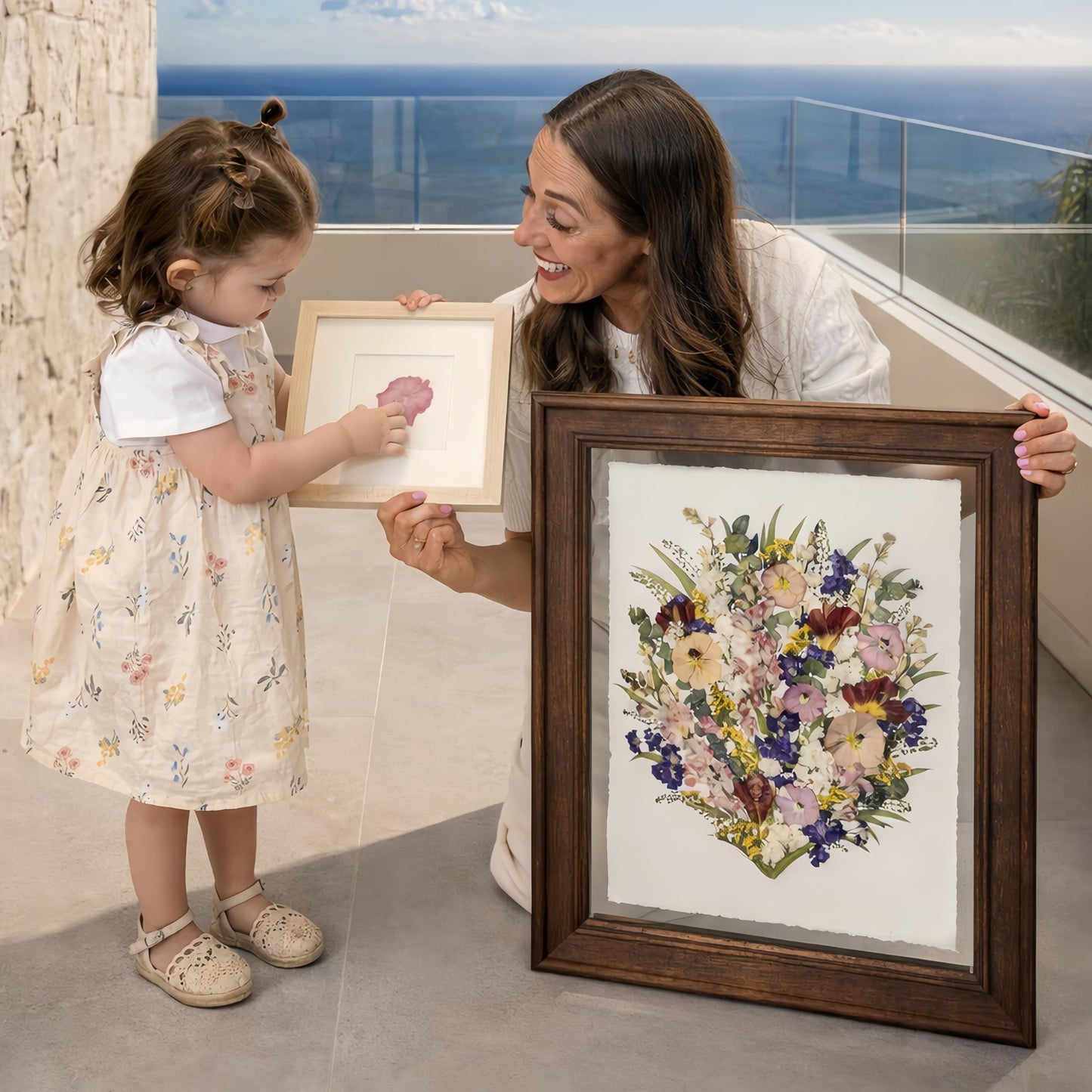 Volakk Large Floating Frame16x20 Walnut Wood Pressed Flower Frame Double Glass Floating Picture Frames for Pressed Flowers Wall Art Dried Flowers Frame
