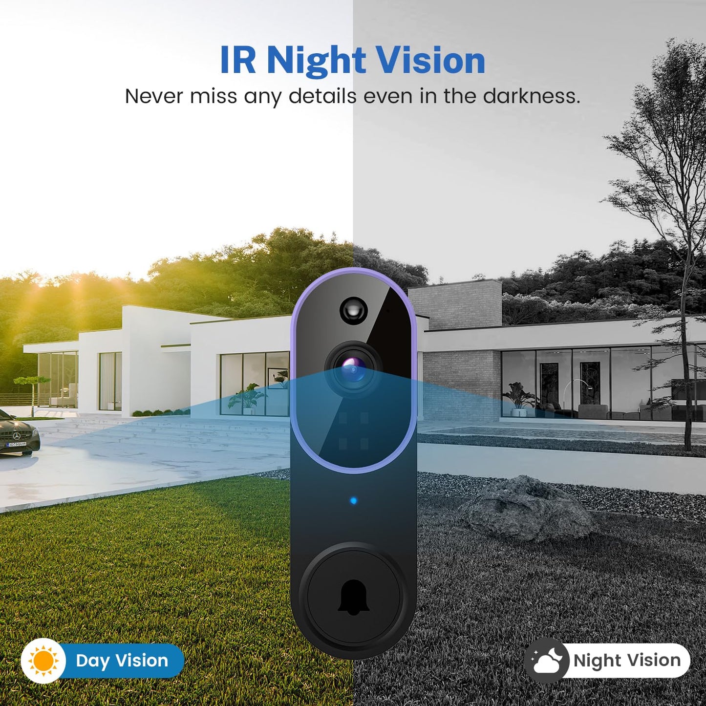 Orbitell Wireless Wi-Fi Video Doorbell Camera with Two Way Audio, AI Motion Detection, Night Vision and Cloud Storage, 2.4G Wi-Fi only