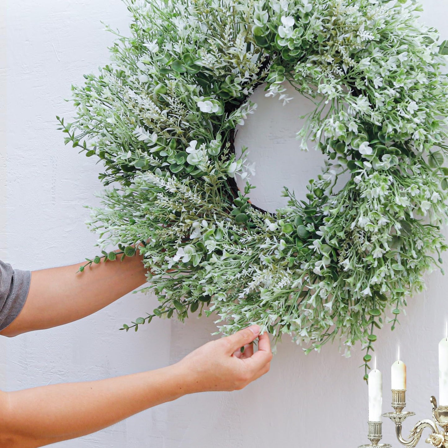 NIOPELO 24'' Eucalyptus Wreath for Front Door - Artificial All Season Wreath for Wedding Farmhouse Porch Wall Room Home Decor