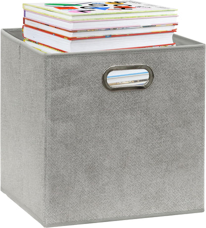 Simple Houseware 11-Inch Collapsible Fabric Cube Storage Bins - Gray, Printed Design, 6 Pack