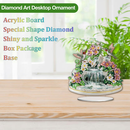 CEOVR Hummingbird Diamond Painting Tabletop Ornament, Bird Flower Diamond Art Kits for Adults, Special Shape DIY 5D Gem Art Crafts, Acrylic Home Desktop Decor with Base, Box Kit, 7.67×7.87inch