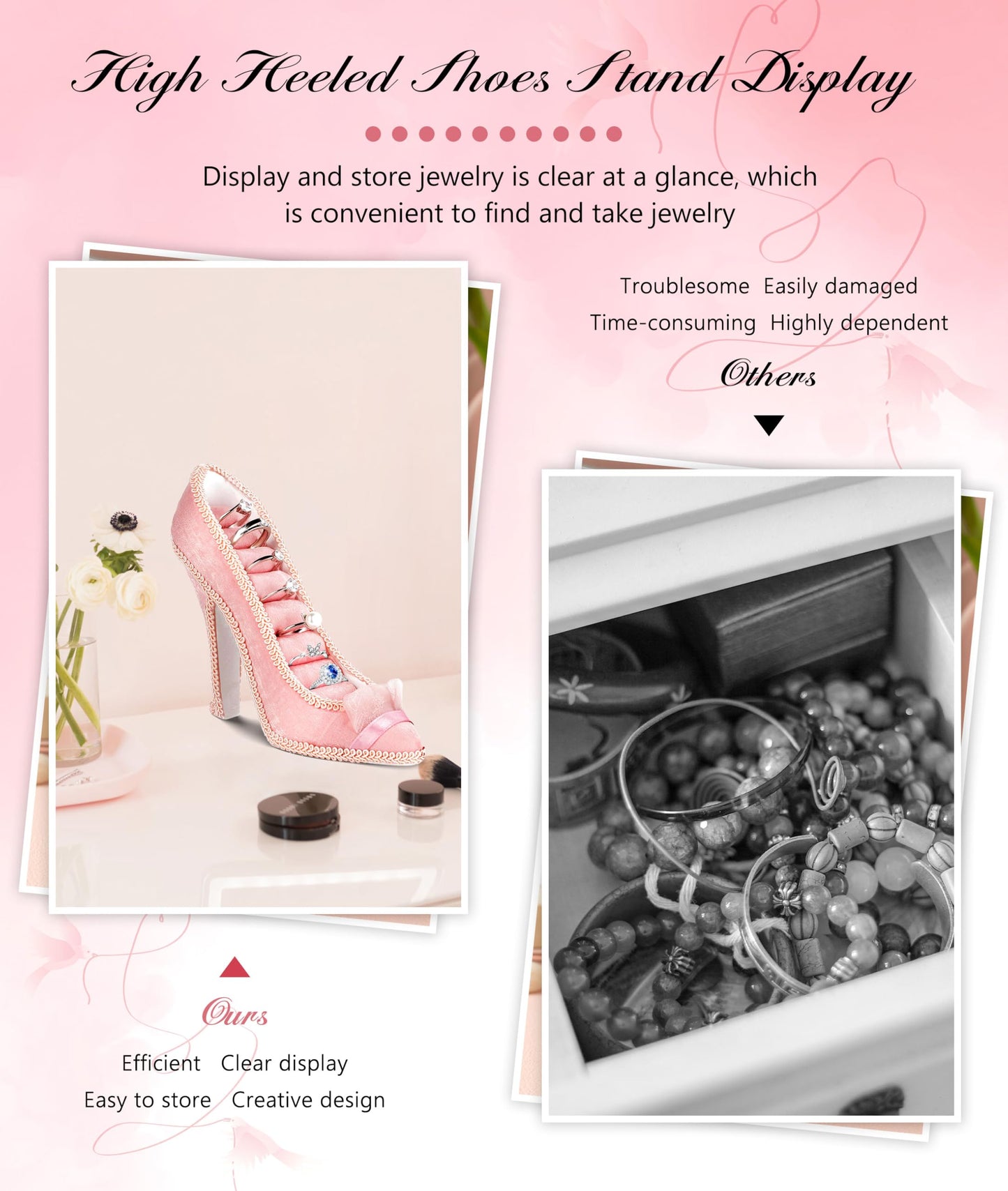 TRTYEF Jewelry Display Stand, Earring Necklace Ring Holder, Model Dress High heeled Shoes Earring Necklace Ring Jewelry Holder Stand Display (Pink)