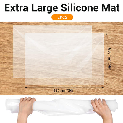 2 Pack Extra Large Silicone Mat, 24 x 36 Inches Non-Slip Heat Resistant Table Protector Clear Silicone Mat for Kitchen Counter, Painting, Clay, Projects, Arts and Crafts (Translucent)