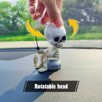 Starupway Funny Fishing Ornament Dashboard Decorations, Cute Car Accessories Interior Dashboard Decor, Swinging Fish Car Dash Decoration (Skeleton)