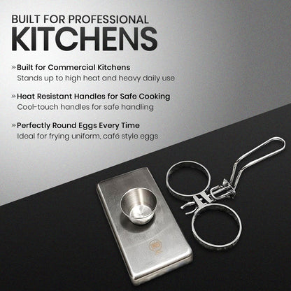 Rattleware Stainless Steel Egg Rings - Commercial-Grade, Even Cooking, Heat-Resistant Handle, Ideal for Frying Eggs - Durable & Trusted by Professional Chefs Worldwide (2 Ring Set)