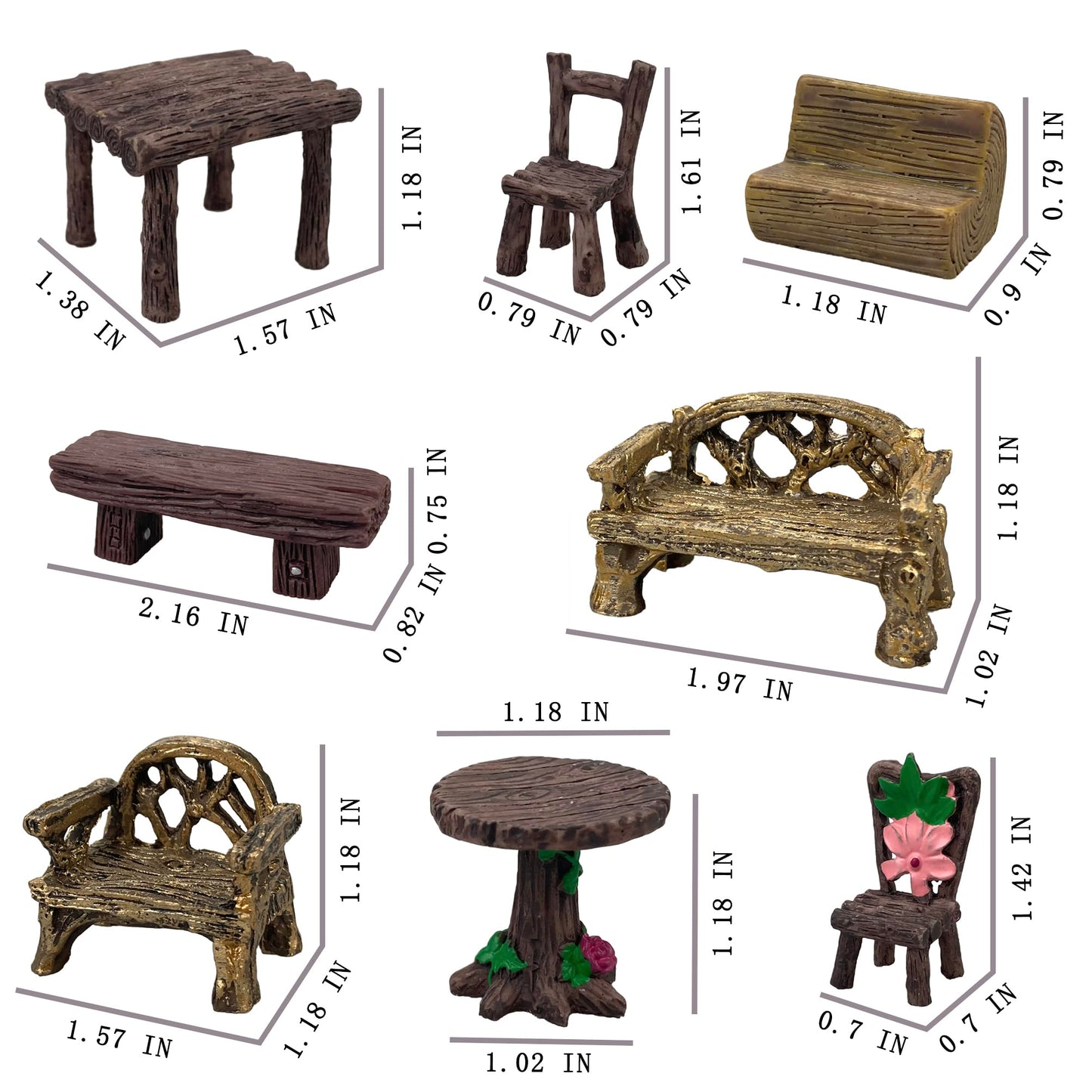 Fairy Garden Accessories Miniature Table and Chairs Set Micro Landscape Decoration DIY Craft Gift, Pack of 10