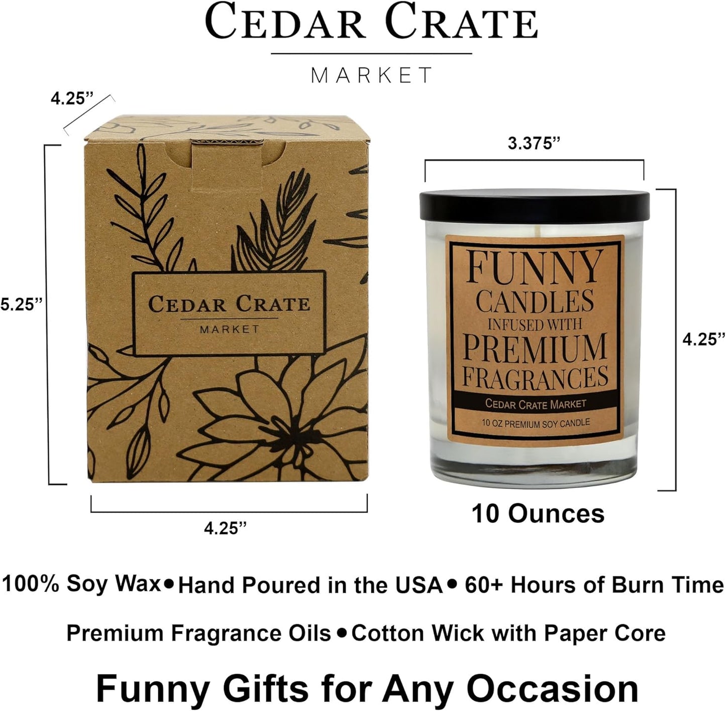 Cedar Crate Market Fart Extinguisher, Kraft Label Scented Soy Candle, Funny Decorative Candles, 10 Oz. Glass Jar