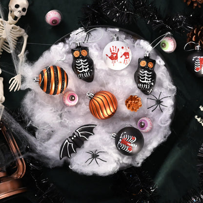 Valery Madelyn Halloween Ornaments Tree Decorations Indoor, 40ct Medium Set Variety Shatterproof Scary Skeletons Owl Bats Hanging Ball Ornaments Set for Small Tree, Spooky Holiday Party Home Decor