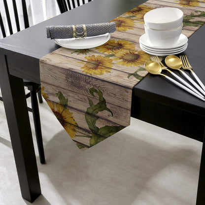 Cotton and Linen Triangle Table Runners, 108 Inches Long, Blooming Sunflowers Dresser Scarves for Wedding Party