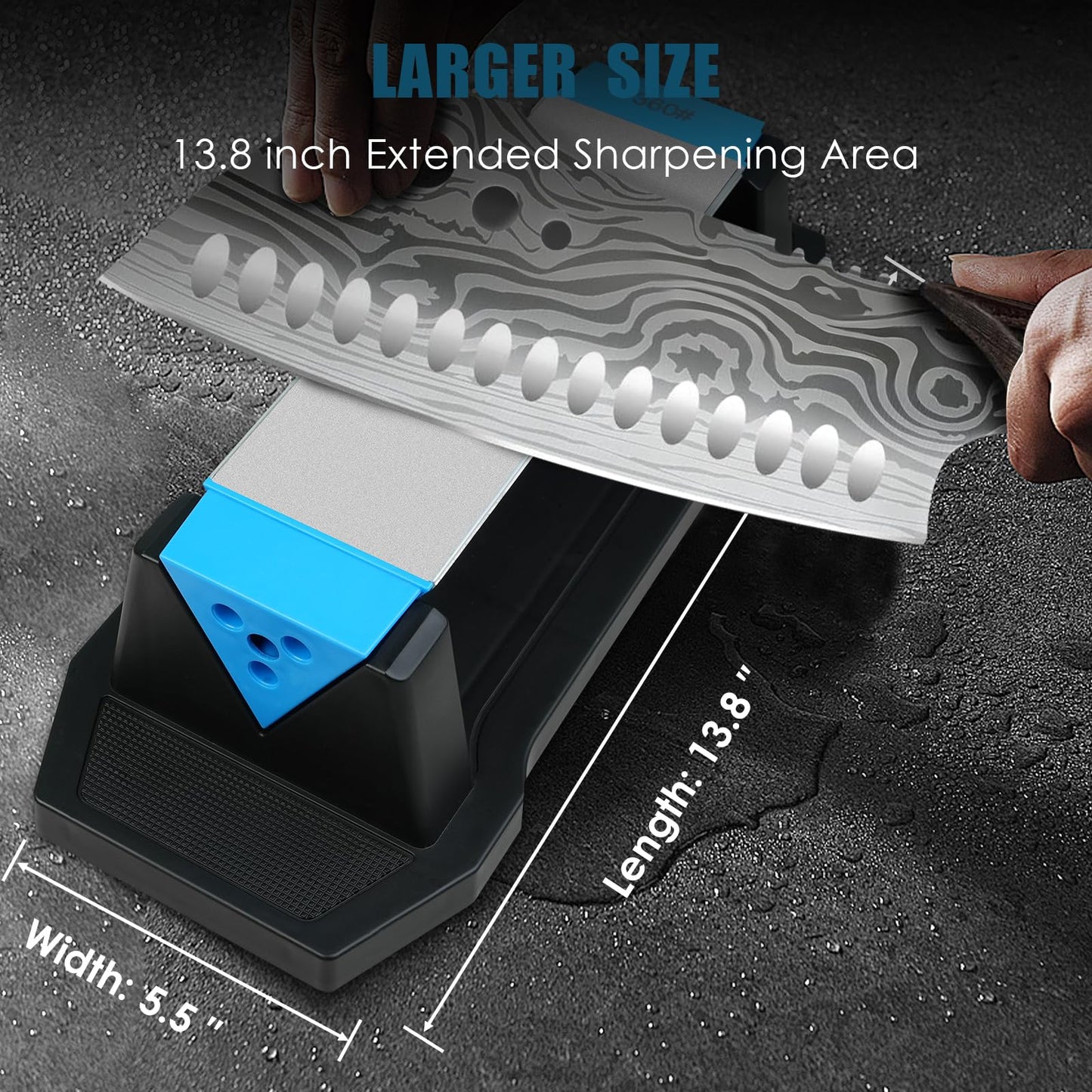 Diamond Knife Sharpener, Larger Sharpening Stone, 360/600/1000 Grit Whetstone Knife Sharpener Kit with Honing Guide, Angle Guide, Leather Strop for Kitchen Knives, Chisels, Tools, Outdoor Gear
