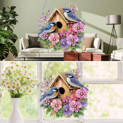 MXJSUA Birds Flowers Special Shaped Hanging Diamond Painting Art Kits for Adults, Crystal Rhinestone Acrylic Gem Art Pendant Ornaments Kit for Home Decoration and Gift