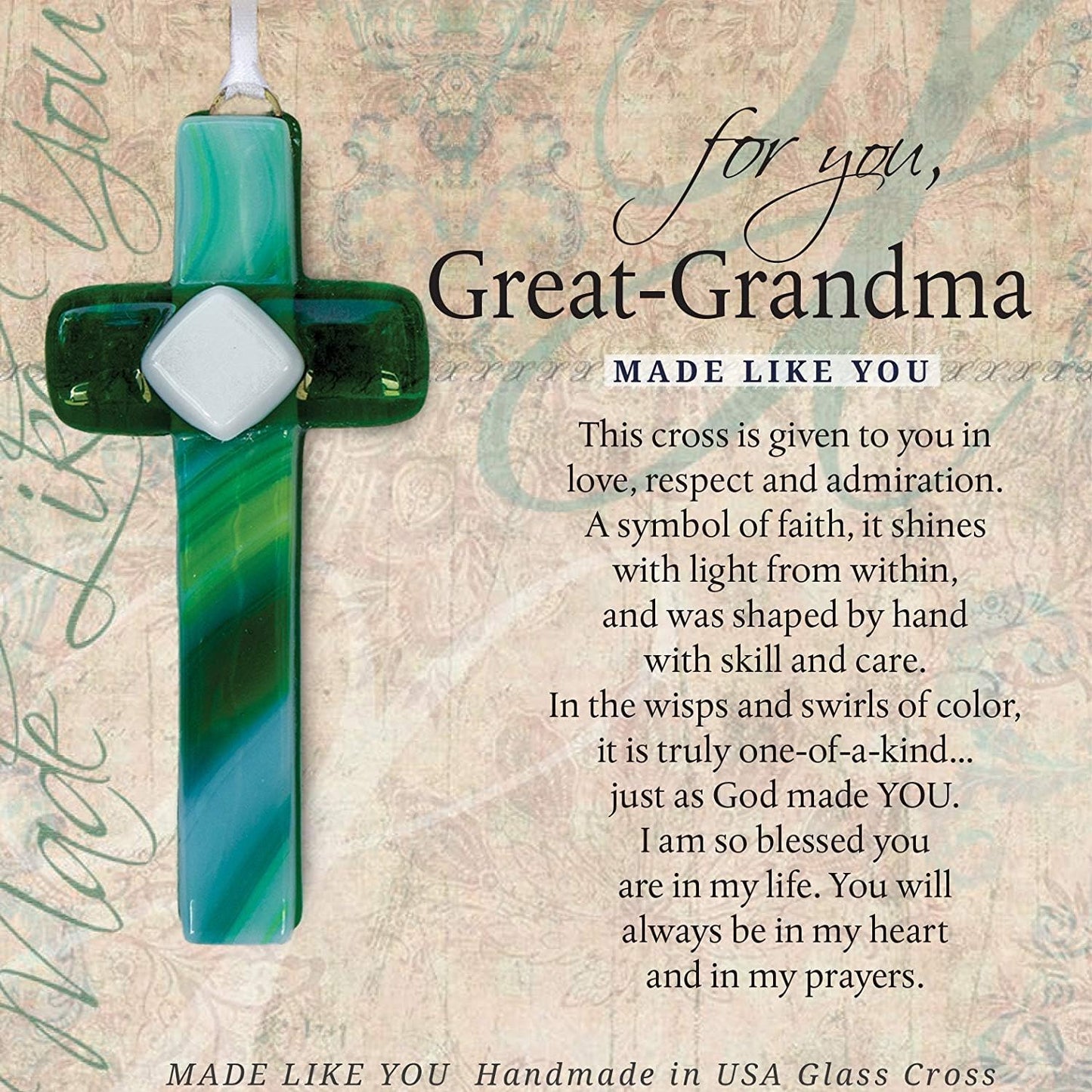 Handmade Glass Cross with Poetry - Sentimental Gift for Great Grandma for Mother's Day/Christmas/Birthday - USA
