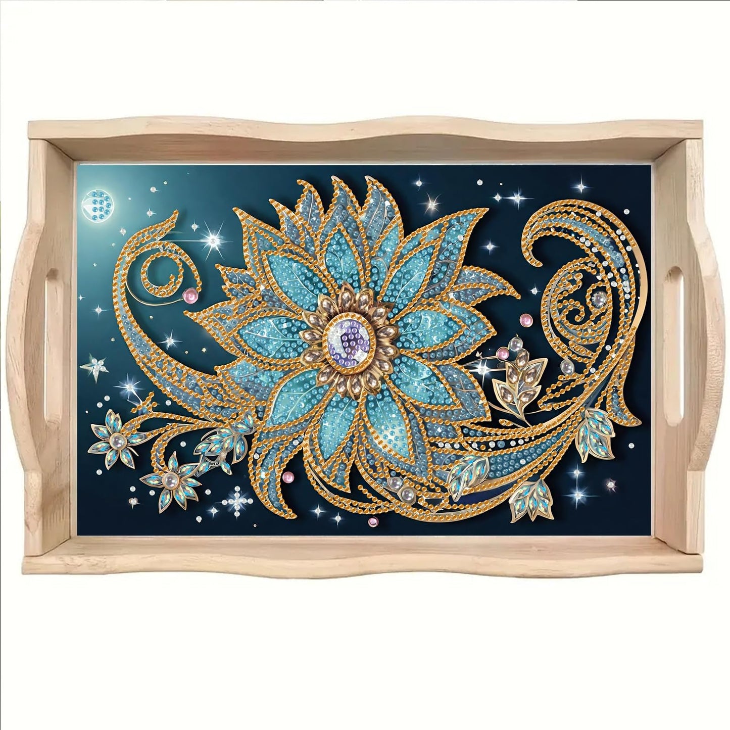 SHLUHA Diamond Art Kits for Adults Wooden Serving Trays with Handle Food Tray for Breakfast Home Decor Gift