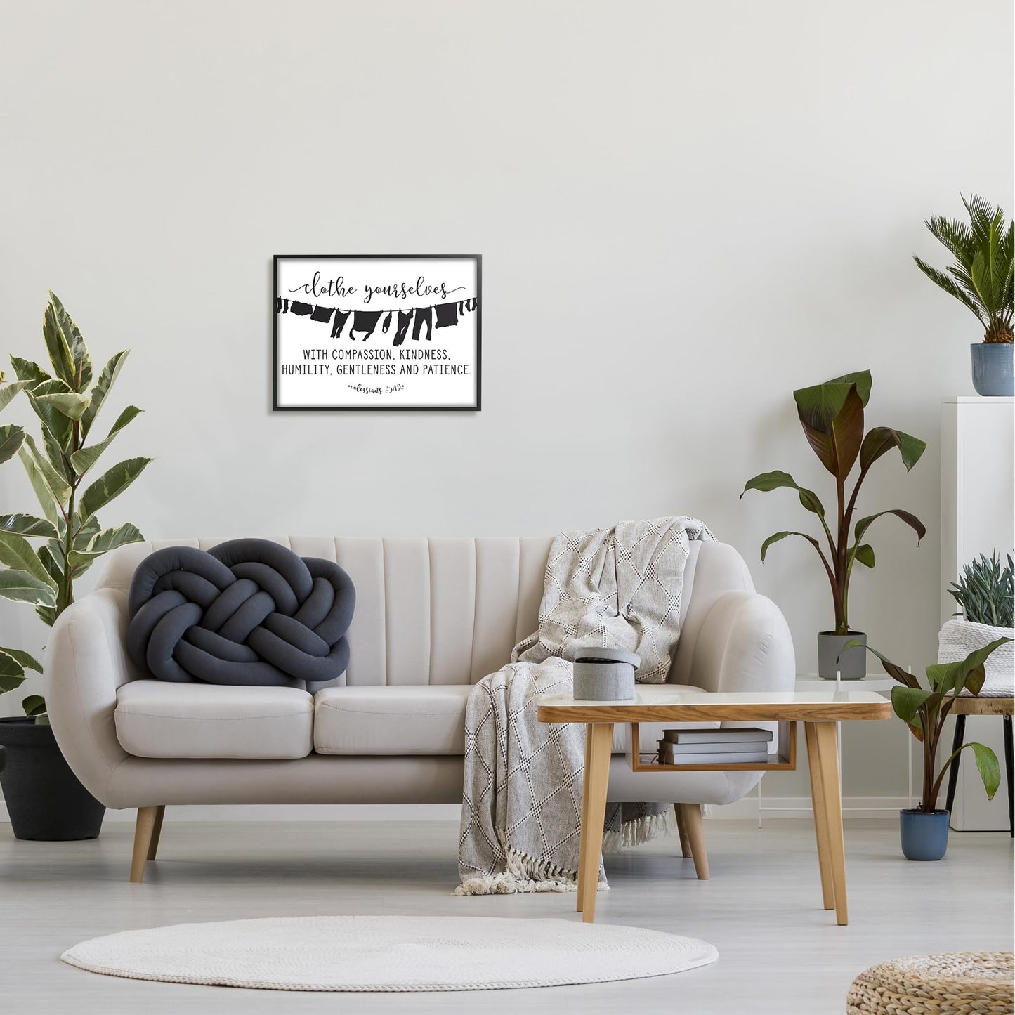 Stupell Industries Clothe Yourselves with Compassion Clothesline Black Framed Wall Art, 16 x 20, Multi-Color