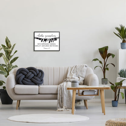 Stupell Industries Clothe Yourselves with Compassion Clothesline Black Framed Wall Art, 16 x 20, Multi-Color