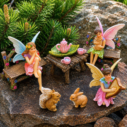 Mood Lab Fairy Garden Figurines - Miniature Decor Set (12 pcs) - Statues & Accessories - Outdoor & Indoor Garden Decor