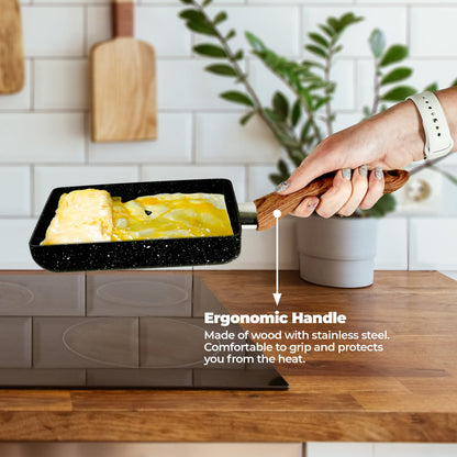 YumOmNom Tamagoyaki Pan – Japanese Nonstick Egg Cookware, Rectangle Frying Pan for Omelettes & Rolls – Kitchen Accessories (Without Lid)