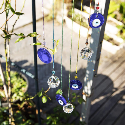 YU FENG Hanging Crystals Suncatcher Ornament - Turkish Blue Evil Eye Decor Crystal Ball Prisms for Window Garden