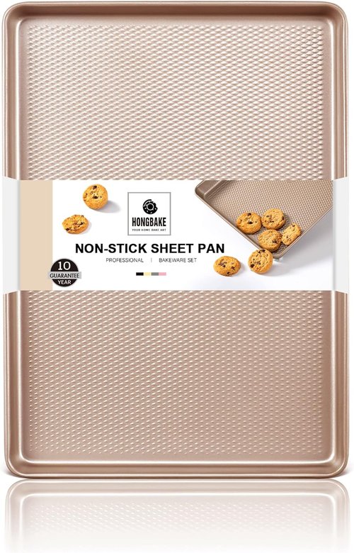HONGBAKE Half Cookie Sheet Pan - Nonstick Baking Tray with Diamond Texture, 57% Thicker Carbon Steel