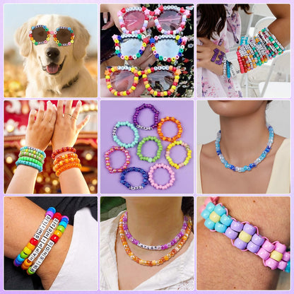 Wuollgess 4000 Pcs Pony Beads for Bracelet Making Kit, 90 Colors 5 Boxes Rave Kandi Beads Glow in The Dark, with UV Color Changing, Chrome & Alphabet Letter Beads for Friendship Jewelry DIY Crafts
