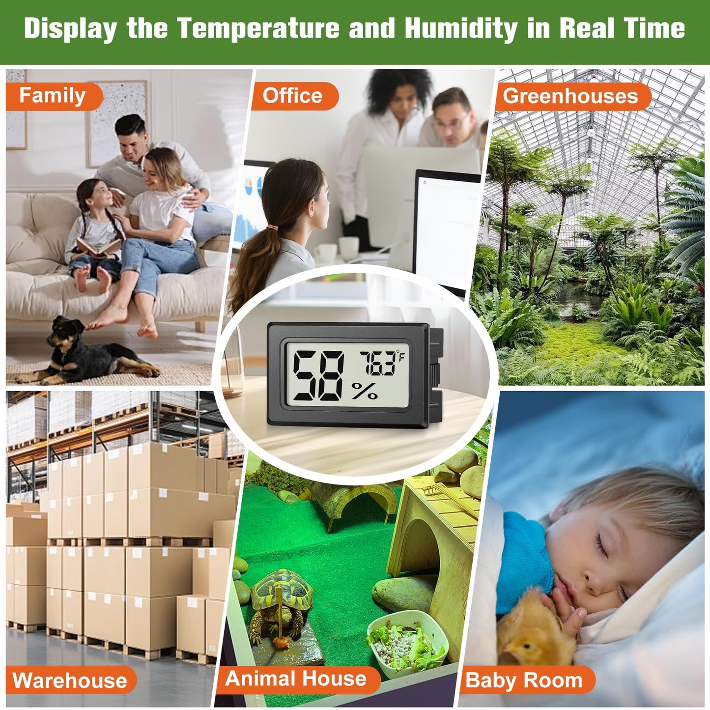 6 Pack Mini Hygrometer Indoor Humidity Meter, Small Digital Thermometer Humidity Gauge Meter, Indoor Thermometer Hygrometer Monitor Fahrenheit (℉) for Humidor, Thermostat Reptile Tank, Mason Jars