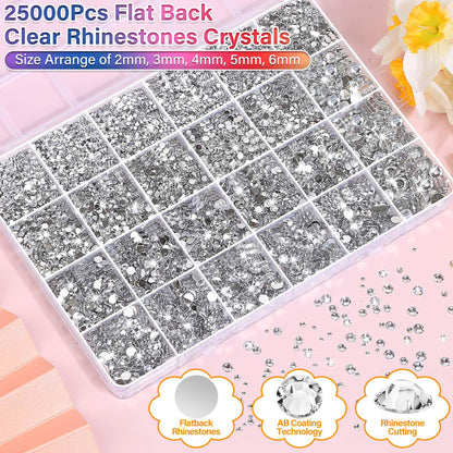 40000Pcs Resin Rhinestones with B7000 Jewelry Glue for Bedazzling Crafting, Rainbow Crystals Flat Back Gems with Craft Adhesive for DIY Graduation Cap Clothes Tumblers Shoes Nails and Face